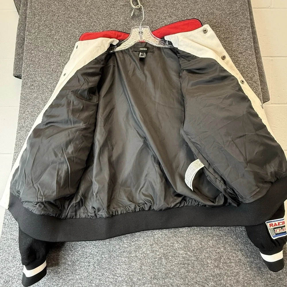 Forever 21 Racing Jacket Small Varsity Coat Moto Bomber Canvas Y2K Streetwear